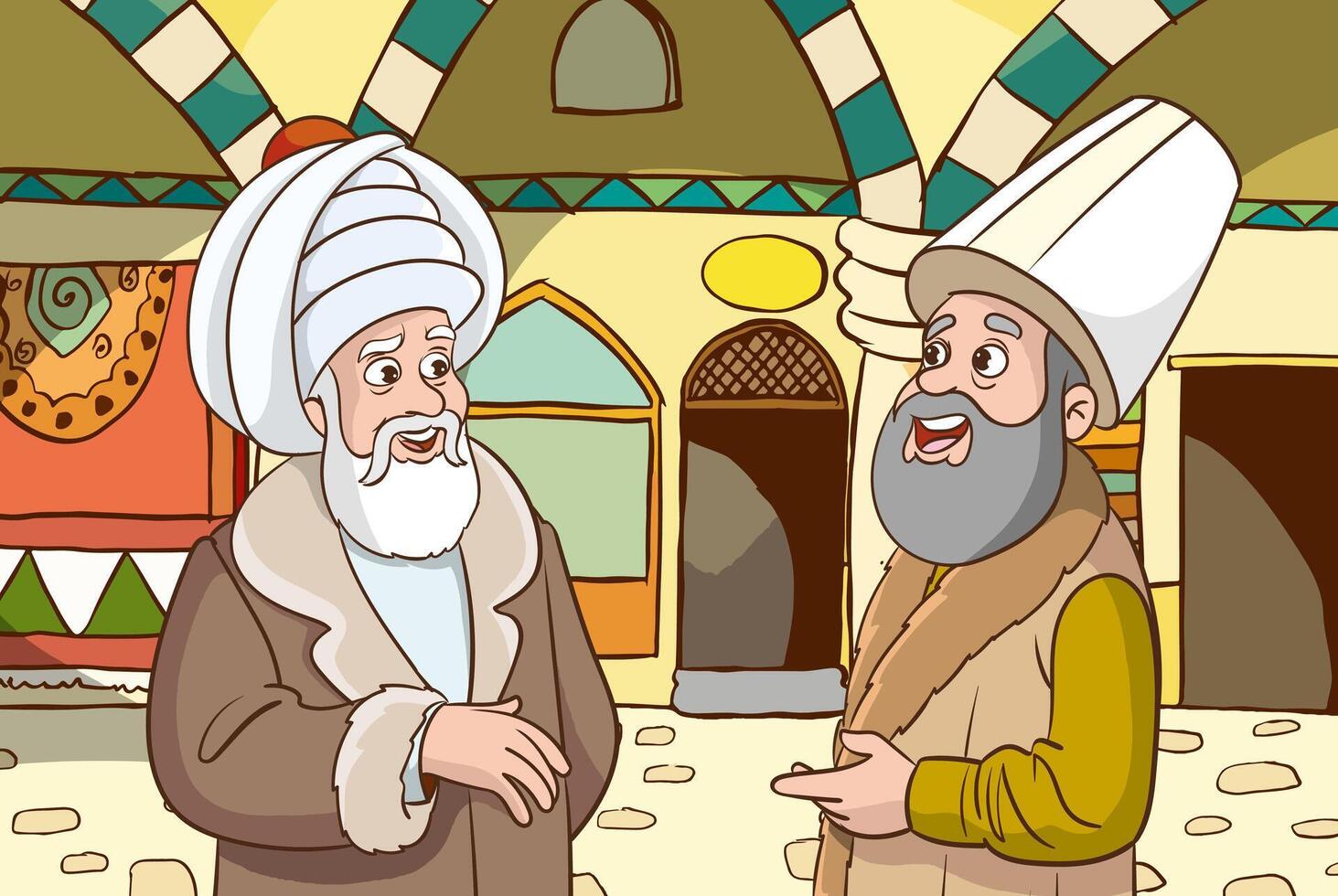 Two men of Ottoman history are standing and talking vector
