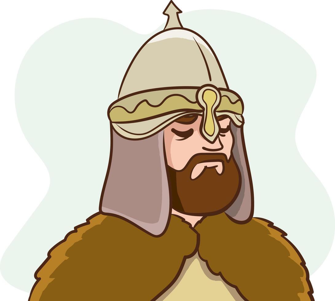 illustration of a medieval warrior with helmet and moustache. vector
