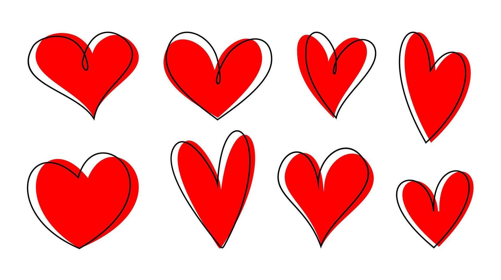 Set of heart shape outline and red heart spot. Beautiful love symbol set . vector