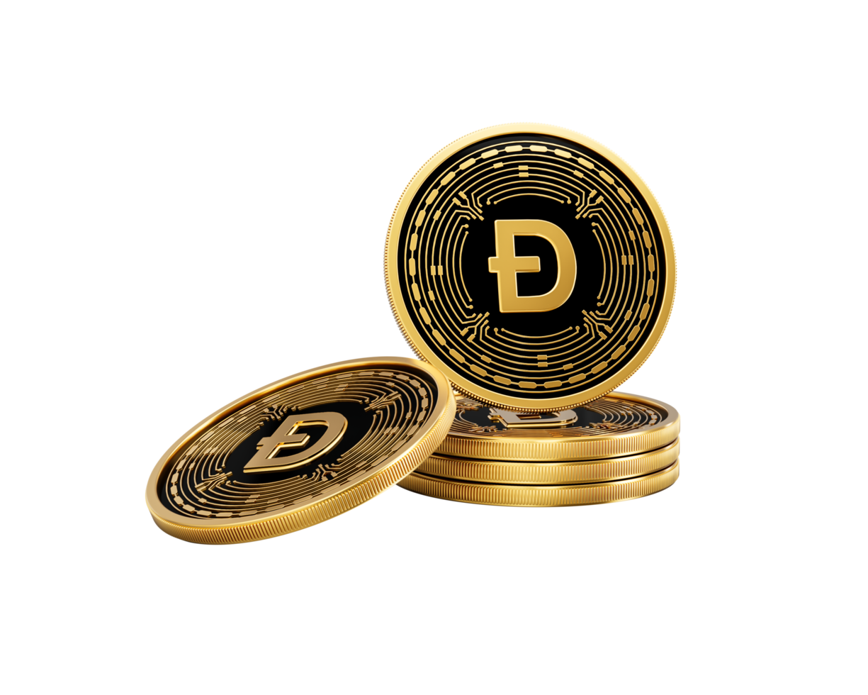 Stack Of Shiny Golden Cryptocurrency Dogecoin Rounded Coins Stack 3d Illustration png