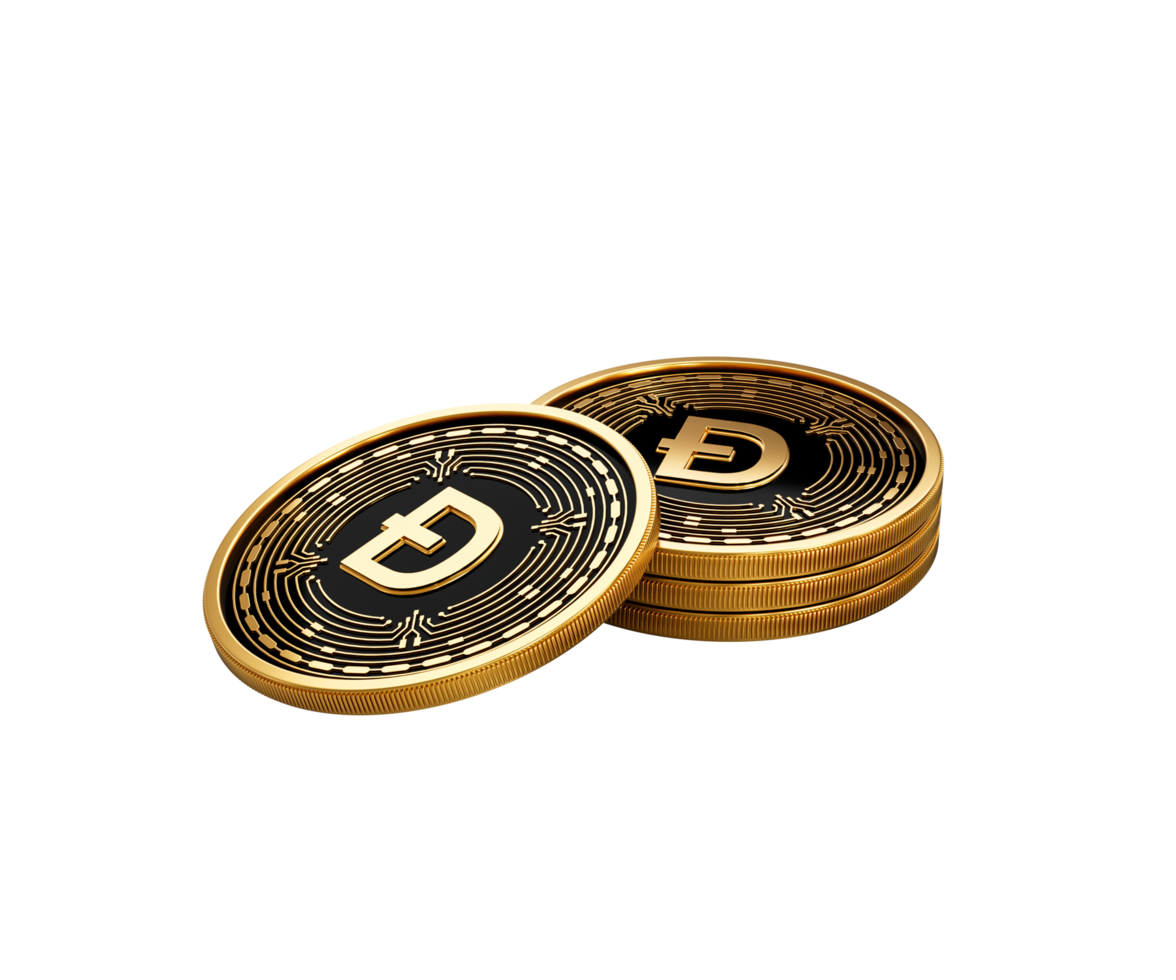 Stack Of Shiny Golden Cryptocurrency Dogecoin Rounded Coins Stack 3d Illustration png
