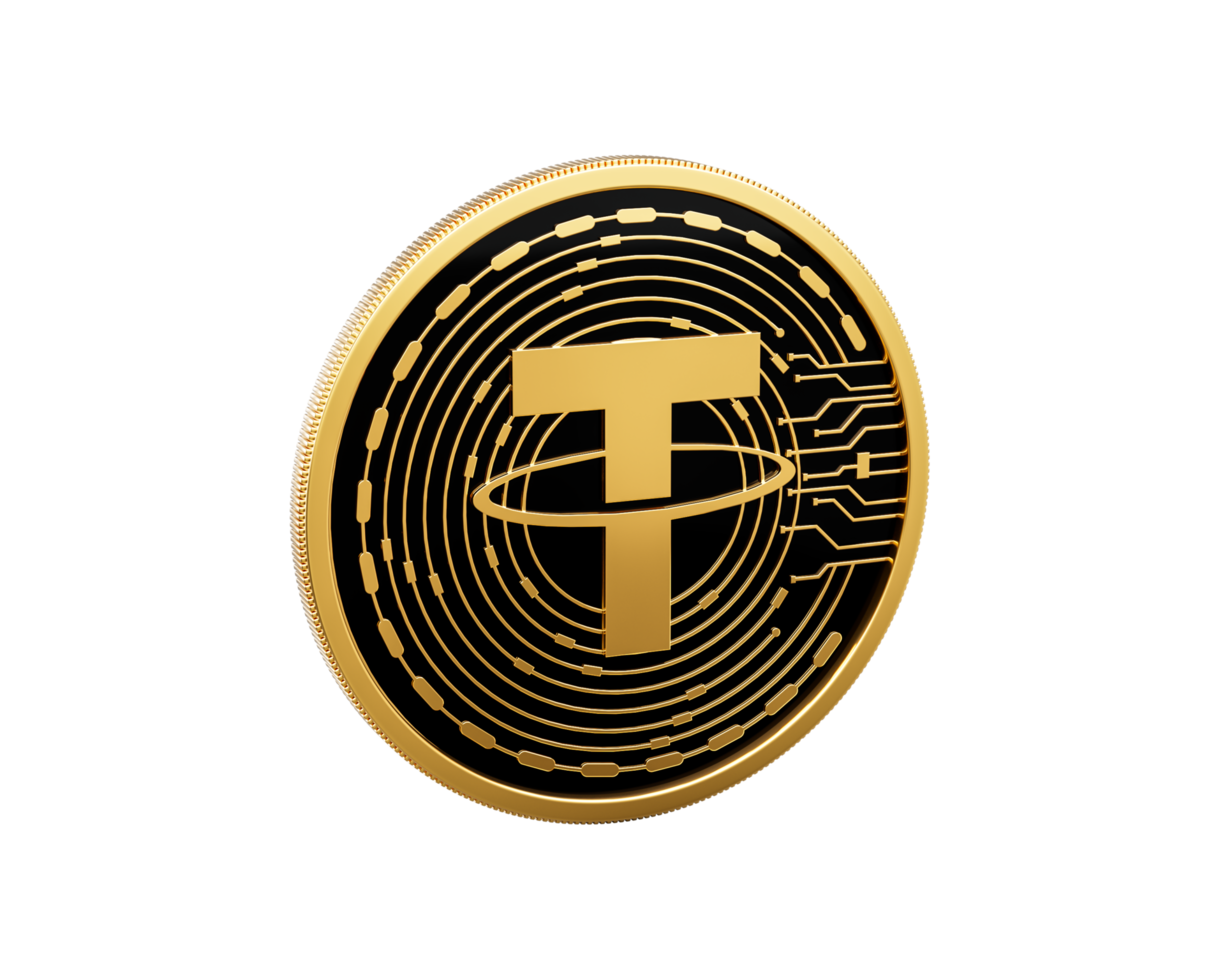 3d Golden And Black Rounded Cryptocurrency Tether USDT Coin 3d Illustration png
