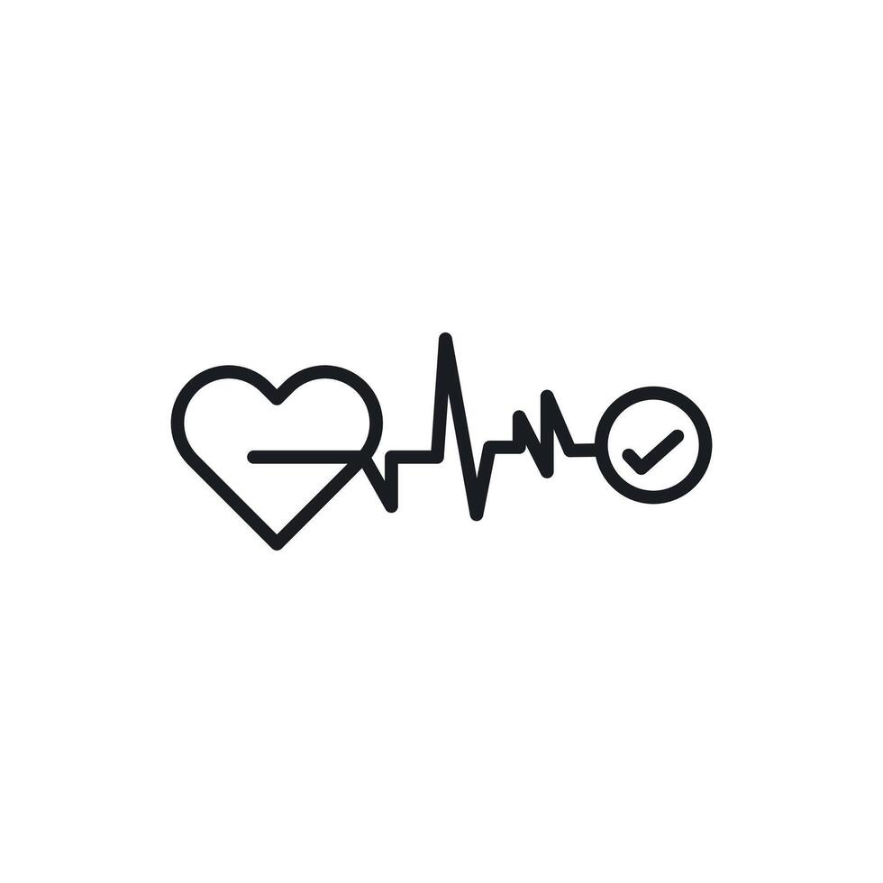 pulse heart check up icon Black line art logo vector