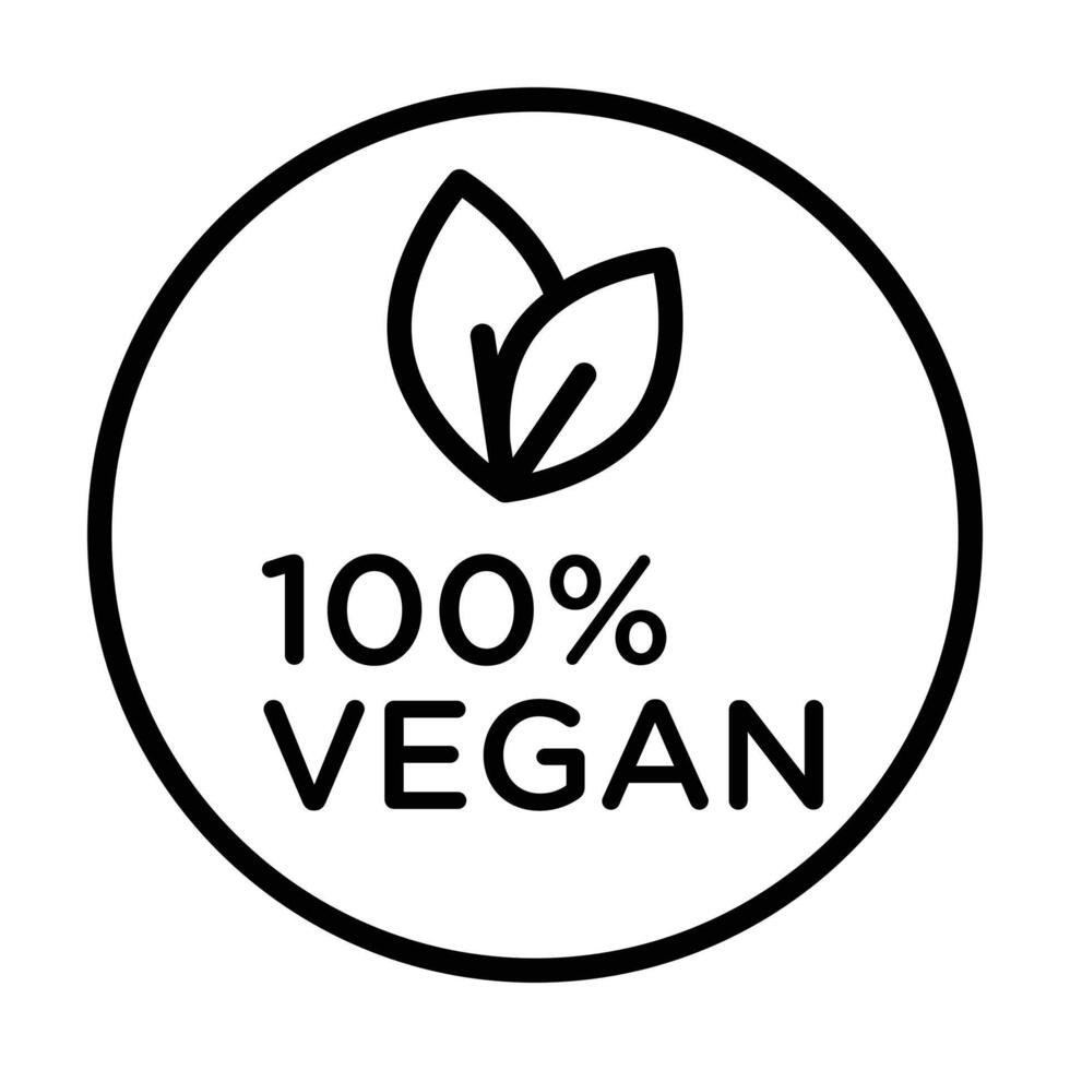 100 percent vegan icon linear logo mark in black and white vector