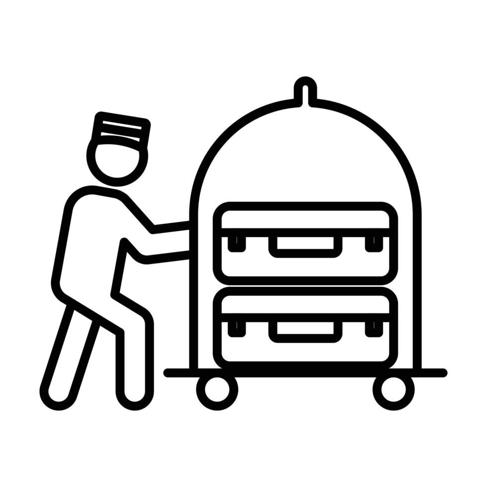 Bellboy with luggage cart icon linear logo mark in black and white vector