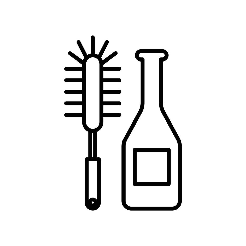 Bottle sweeper cleaning brush icon outline collection in black and on white background vector