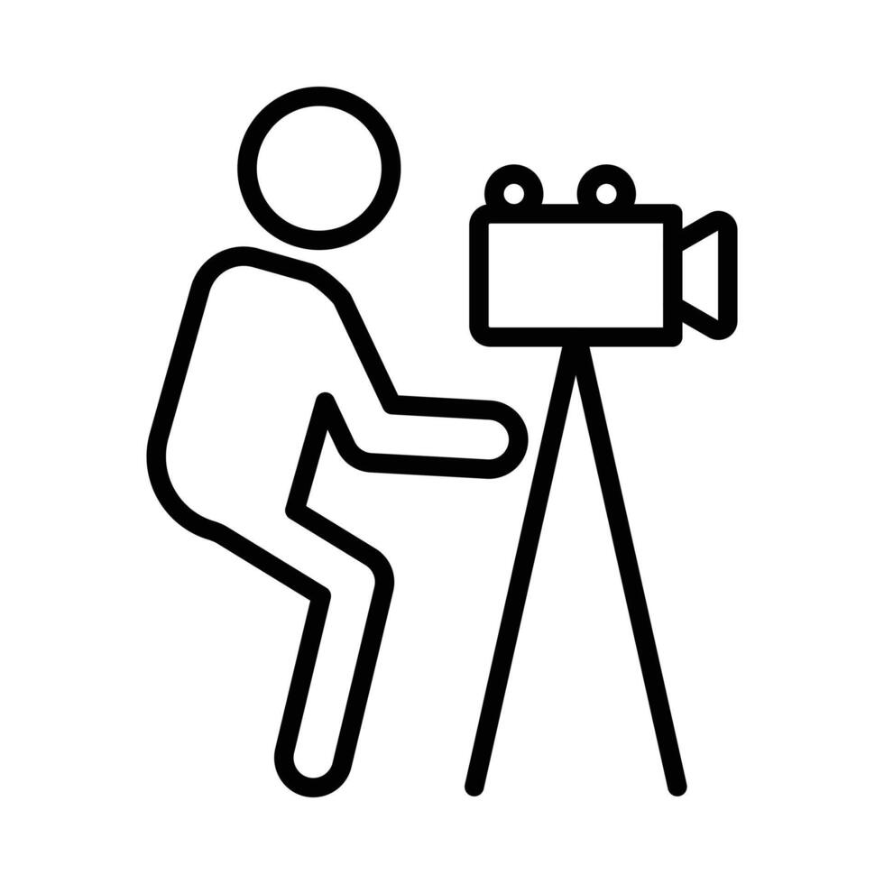 Cameraman icon linear logo mark in black and white vector