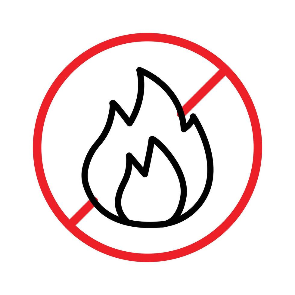 No fire icon linear logo mark in black and white vector
