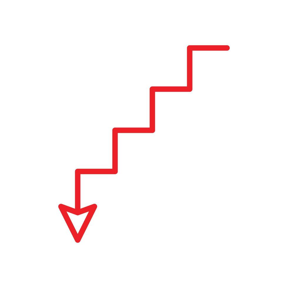 red Down arrow icon linear logo mark in black and white vector