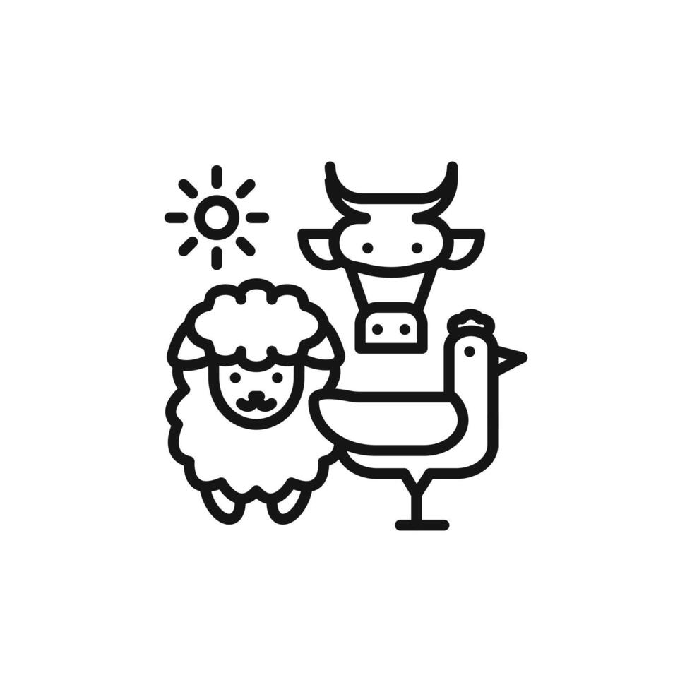 Animal husbandry icon outline collection in black and on white background vector