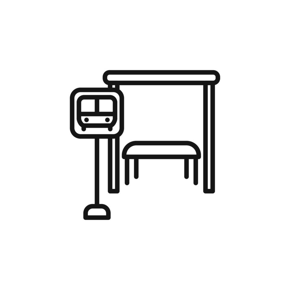Bus stop stand icon outline collection in black and on white background vector