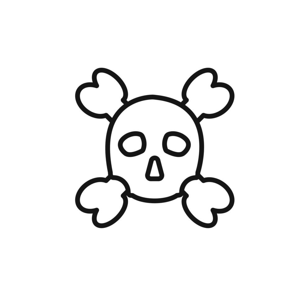 Crossbones skull icon outline collection in black and on white background vector