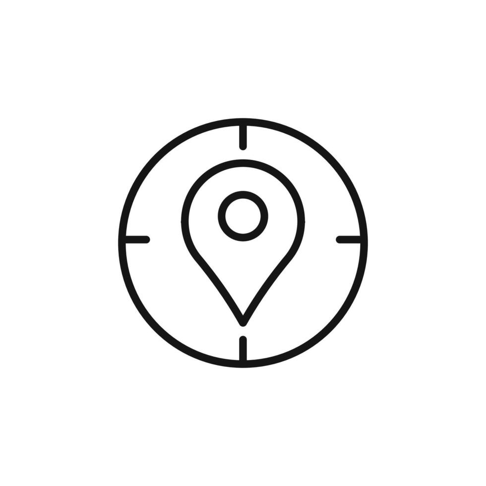 Crosshair location pin icon outline collection in black and on white background vector