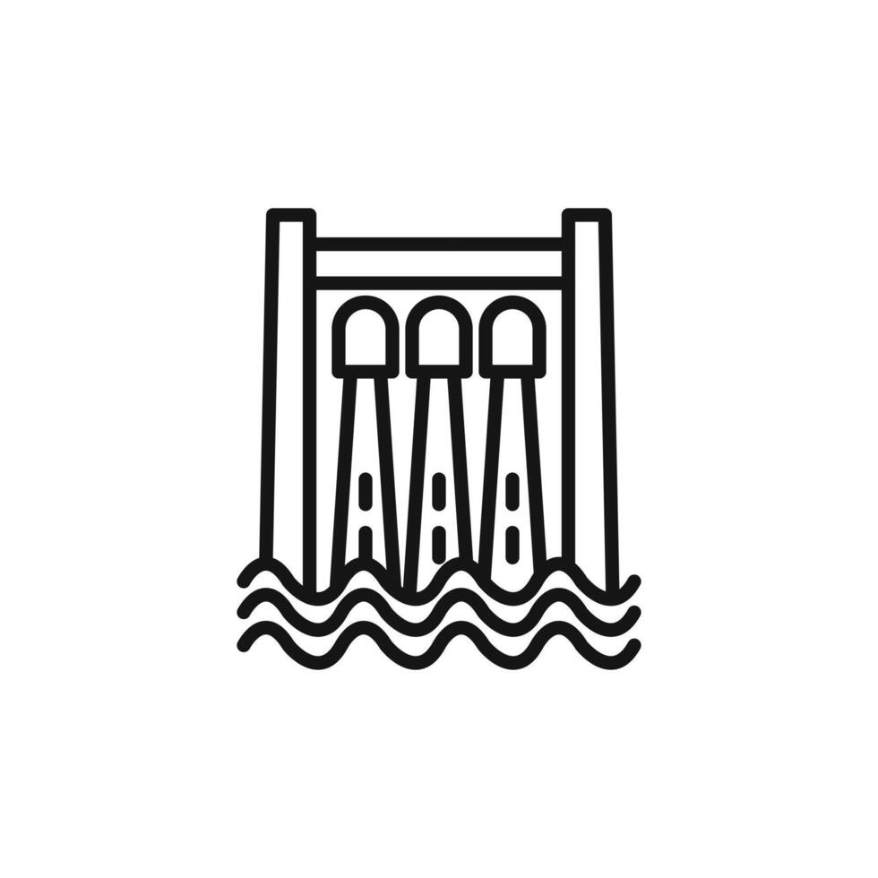 Hydroelectric dam icon outline collection in black and on white background vector