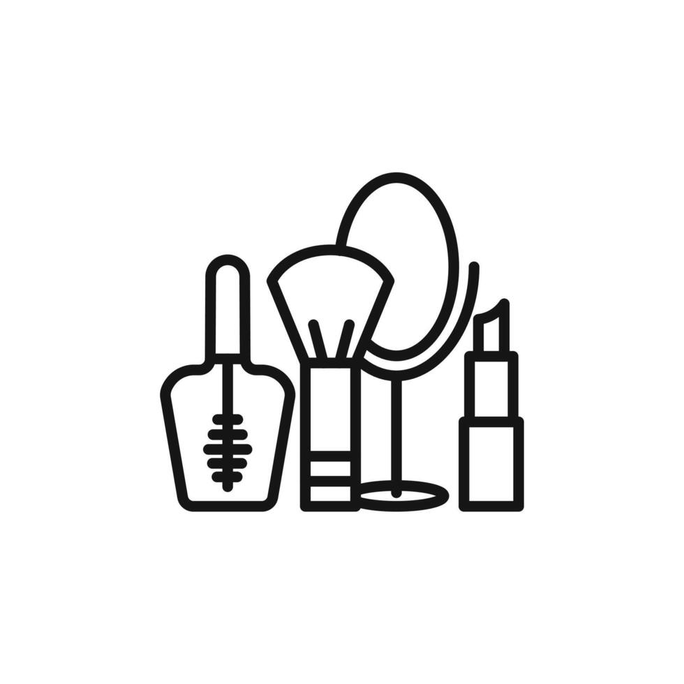 makeup icon outline collection in black and on white background vector