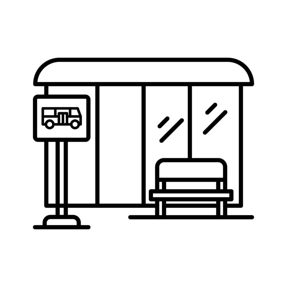 Bus stop stand icon linear logo mark in black and white vector