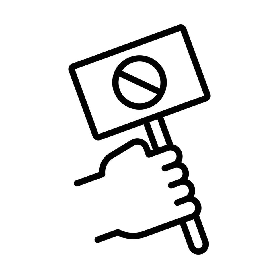 Protest banner in hand icon linear logo mark in black and white vector