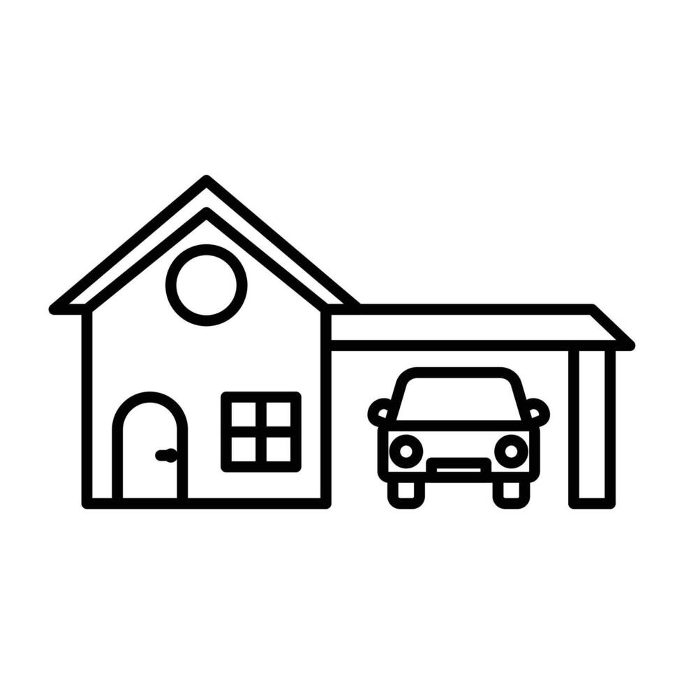 house with garage icon linear logo mark in black and white vector