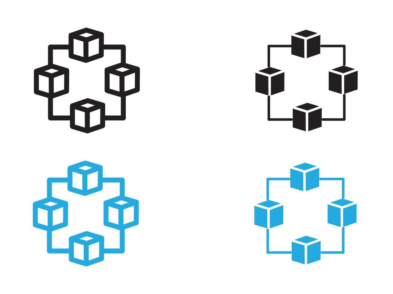 Blockchain technology icon black and white outline sign vector