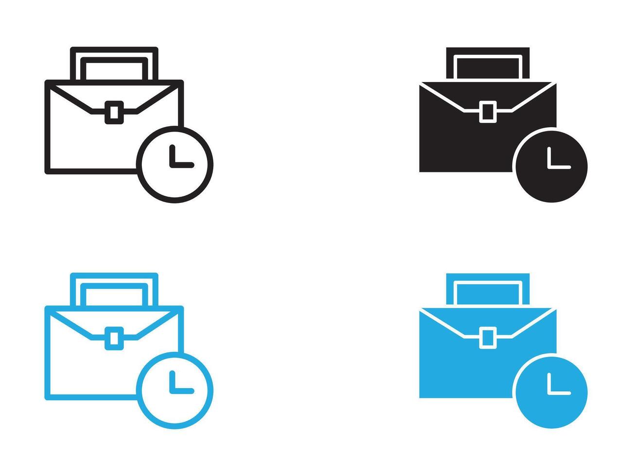 Briefcase with clock icon black and white outline sign vector