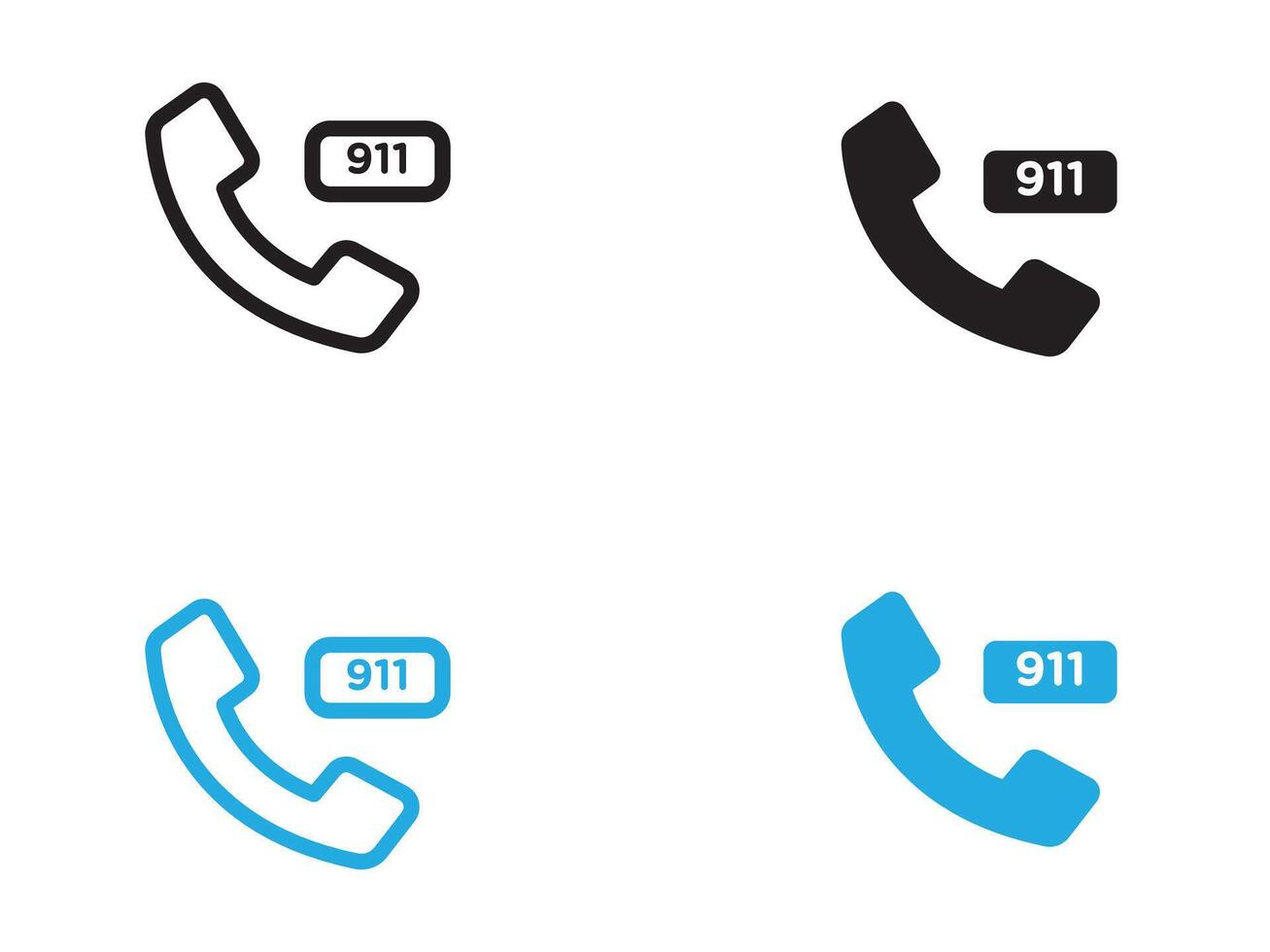 Call 911 phone number icon black and white outline sign vector