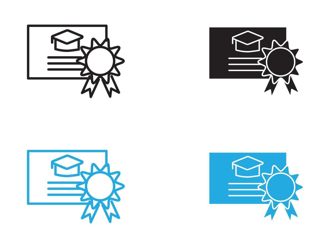 Certification diploma icon black and white outline sign vector