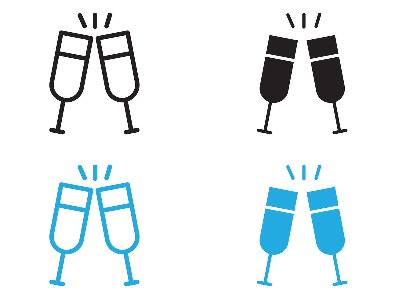 Champagne toast icon black and white outline sign vector