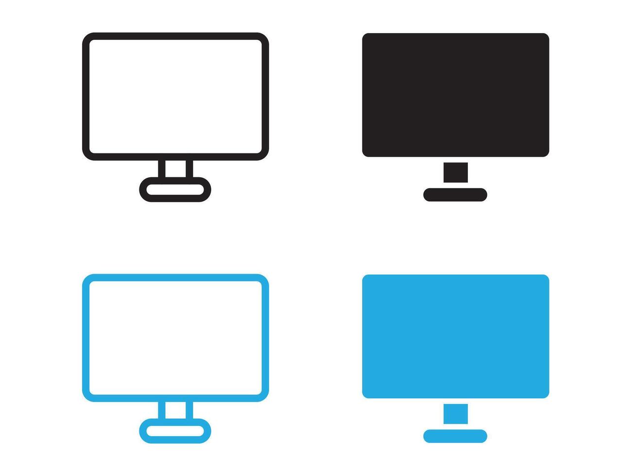Computer monitor icon black and white outline sign vector
