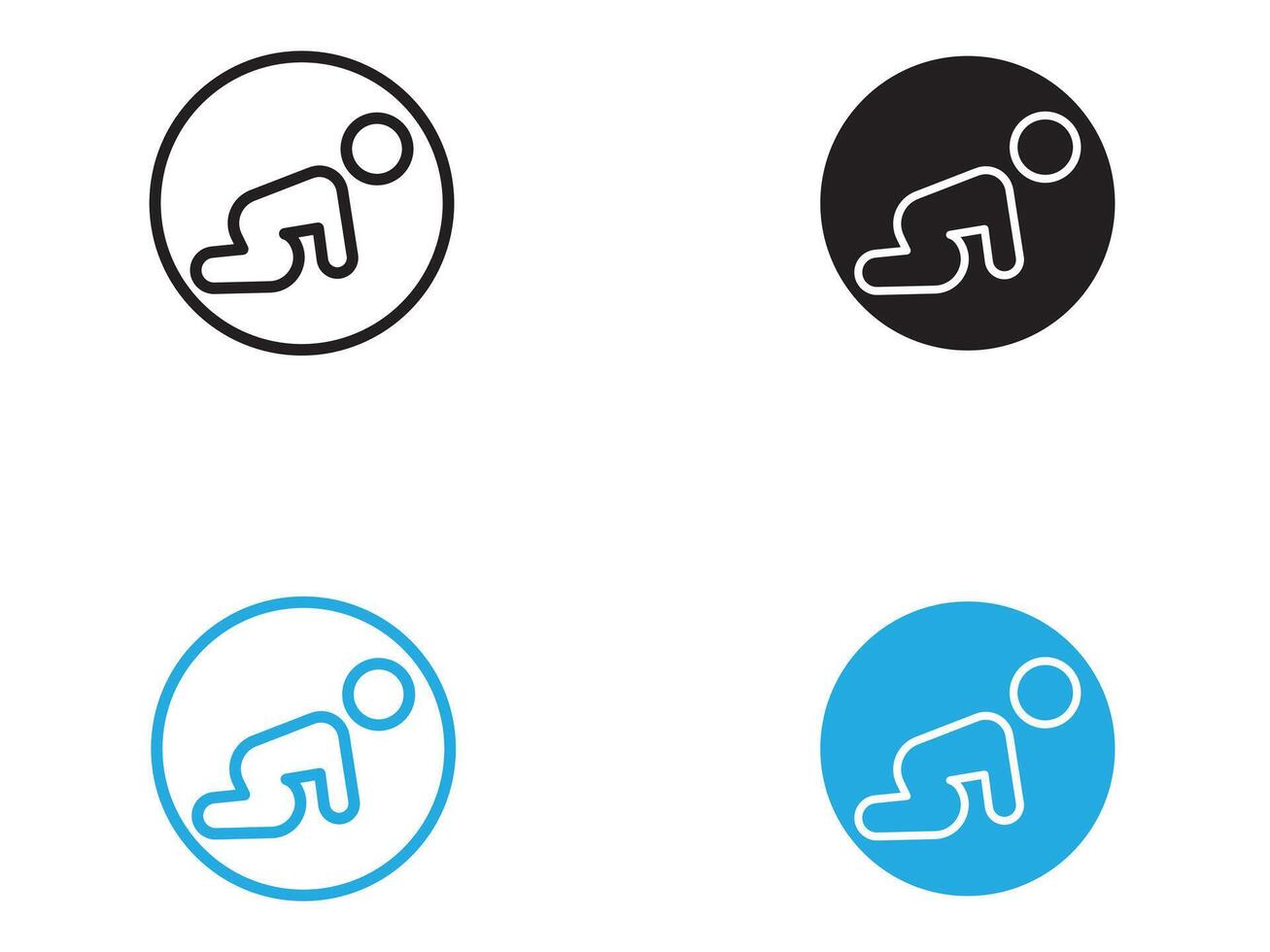 Crawling baby icon black and white outline sign vector