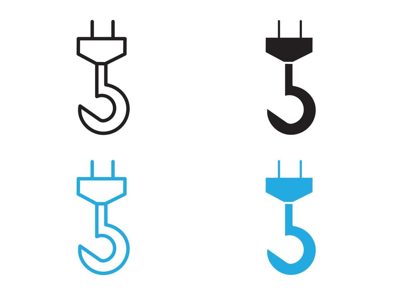 Crane hook icon black and white outline sign vector