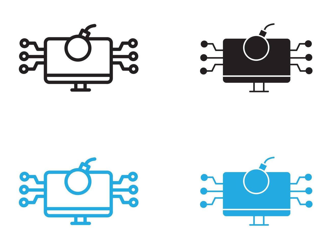 Cyber attack icon black and white outline sign vector