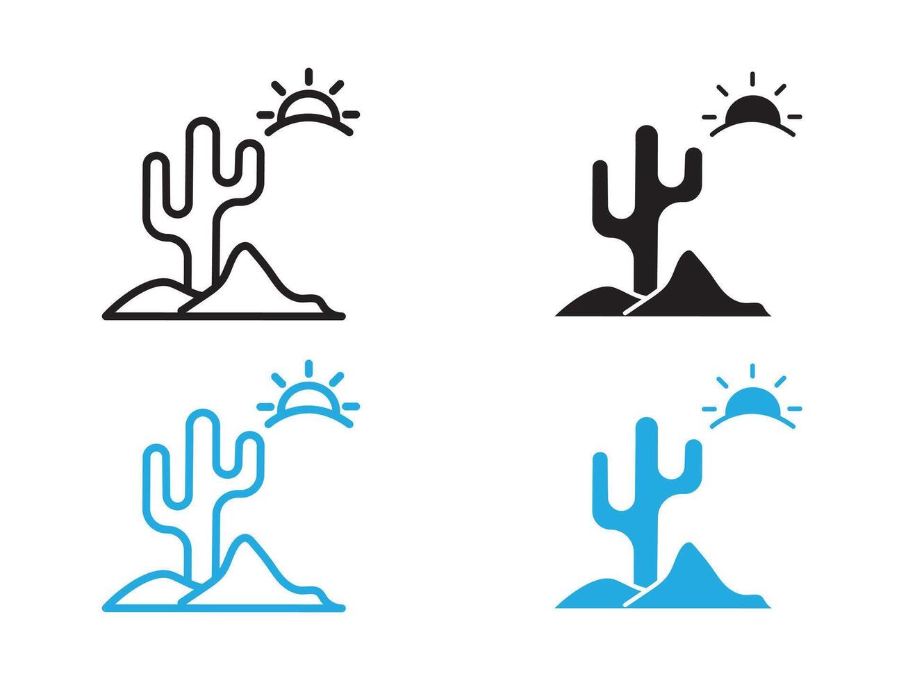 Desert cactus icon black and white outline sign vector