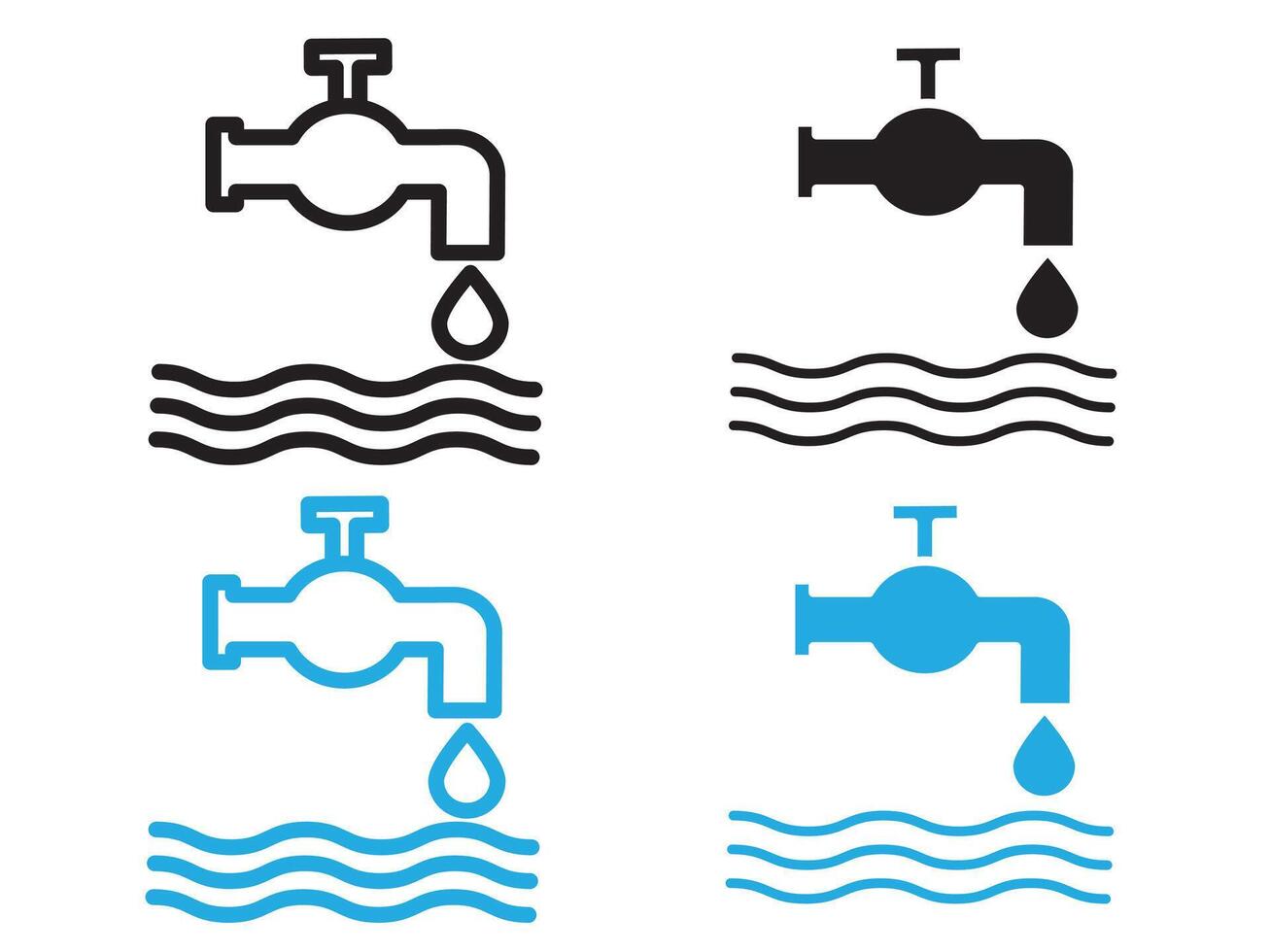 Faucet tap water icon black and white outline sign vector