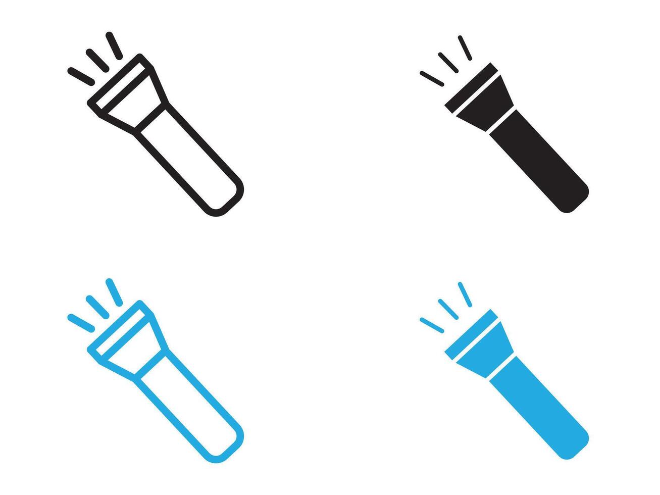 Flashlight icon black and white outline sign vector