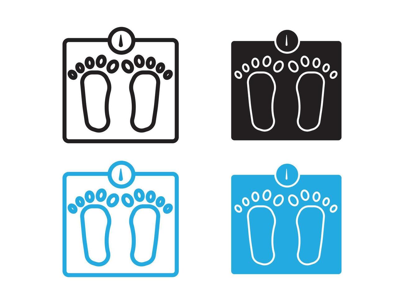 Footprint on weight scale icon black and white outline sign vector
