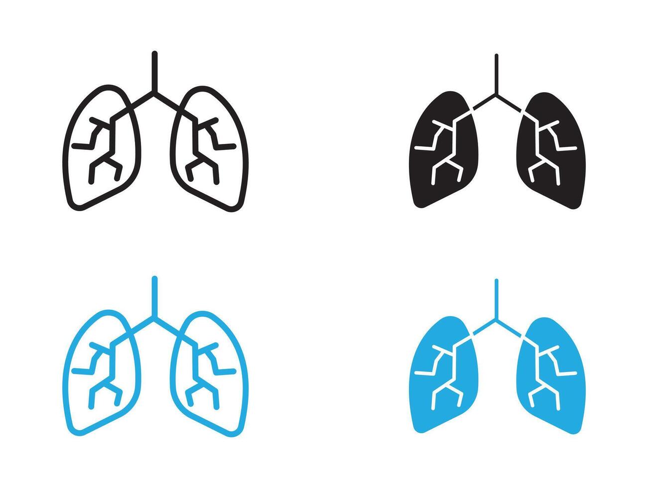 Human lungs icon black and white outline sign vector