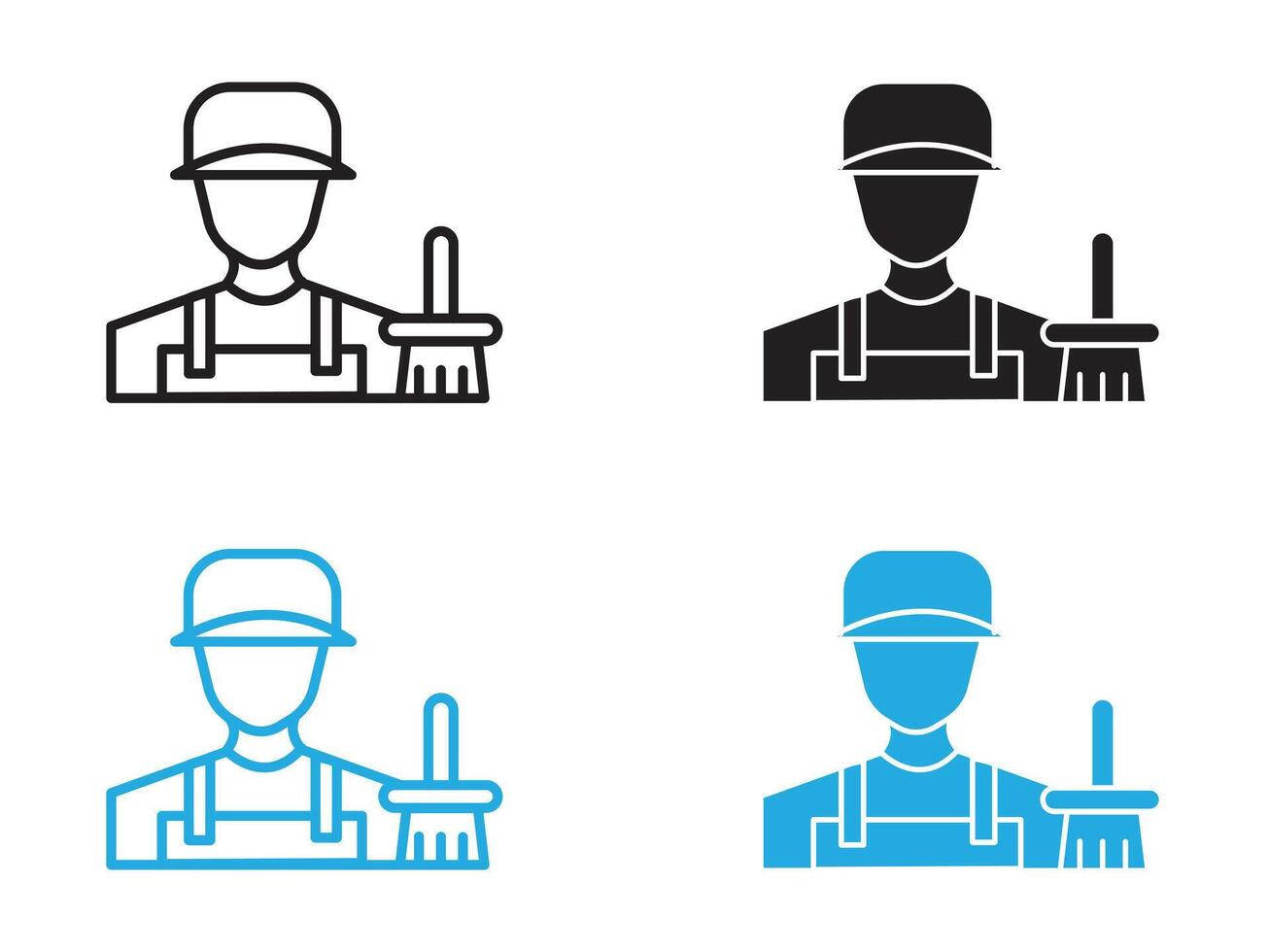 Janitor icon black and white outline sign vector