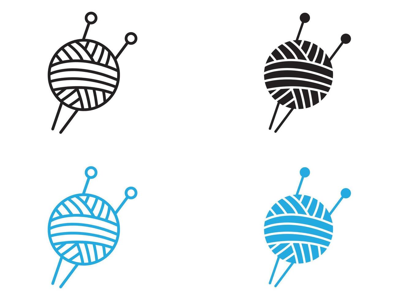 Knit yarn with needle icon black and white outline sign vector