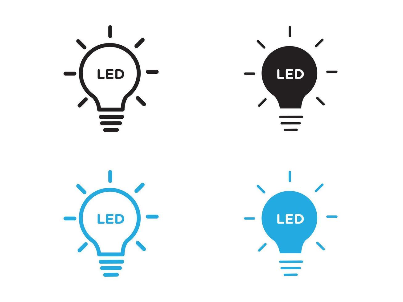 Led light bulb icon black and white outline sign vector