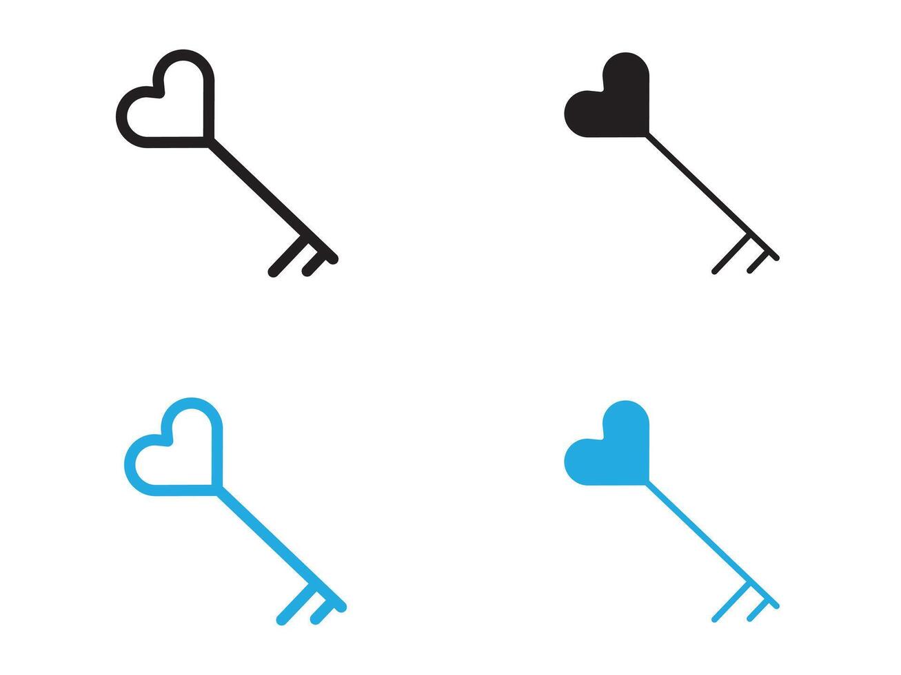 Love key icon black and white outline sign vector