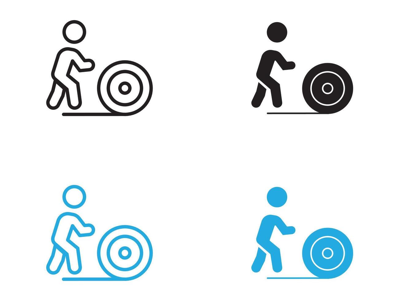 Man rolling carpet mat icon black and white outline sign vector