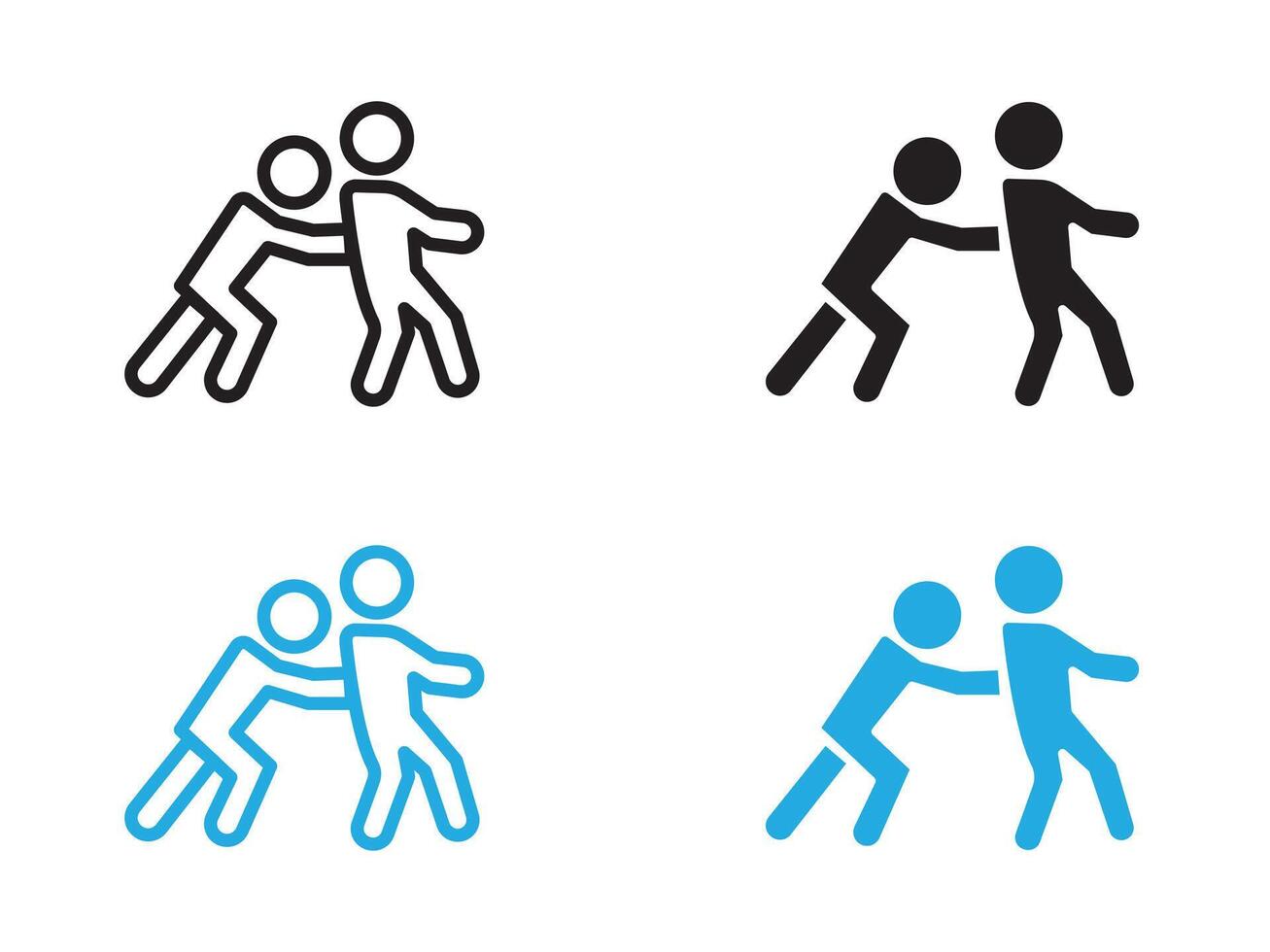 Man pushing another person icon black and white outline sign vector