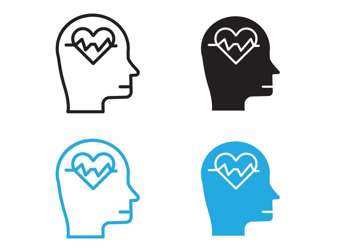Mental Health icon black and white outline sign vector