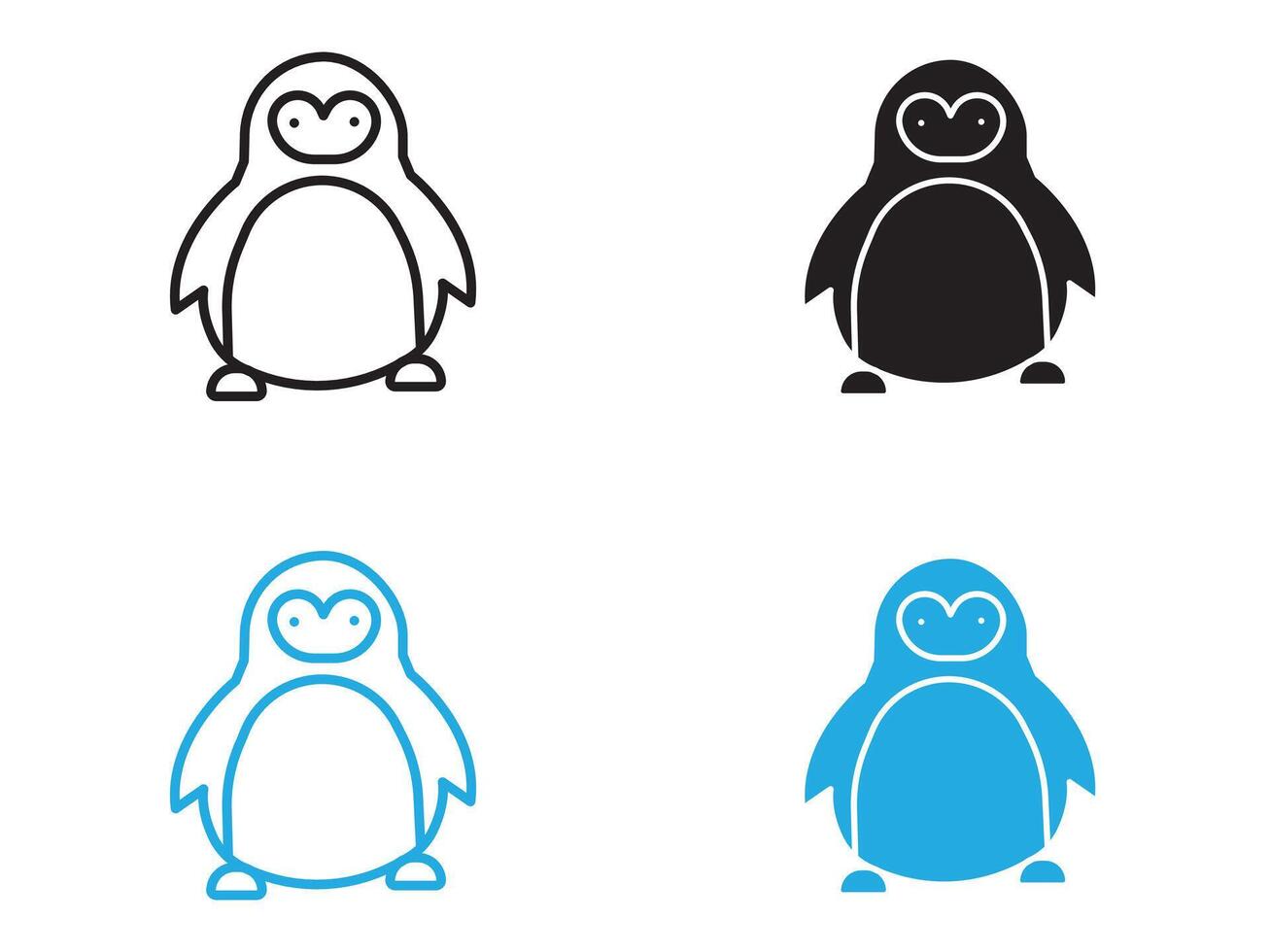 Penguin icon black and white outline sign vector