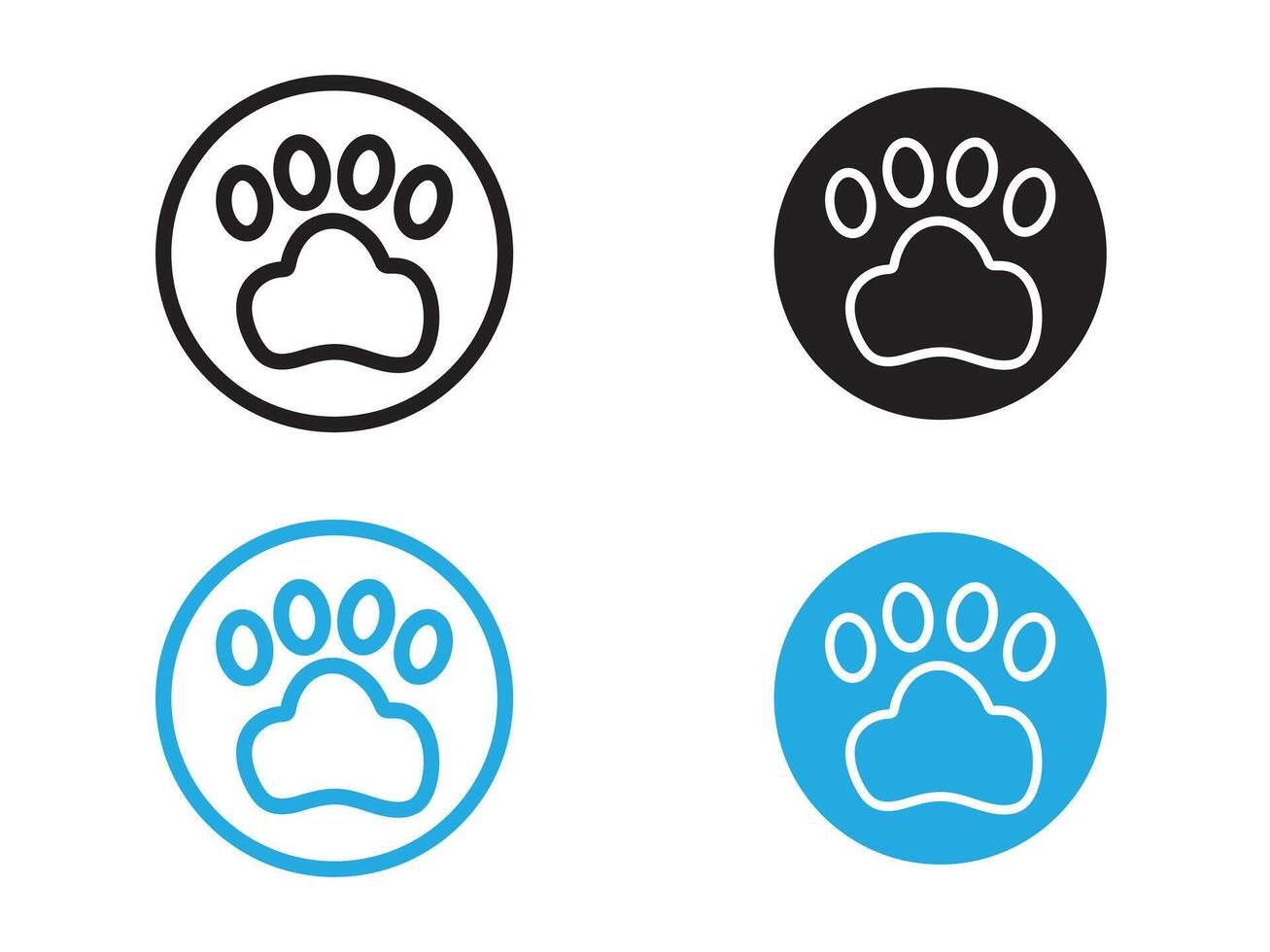Paw icon black and white outline sign vector
