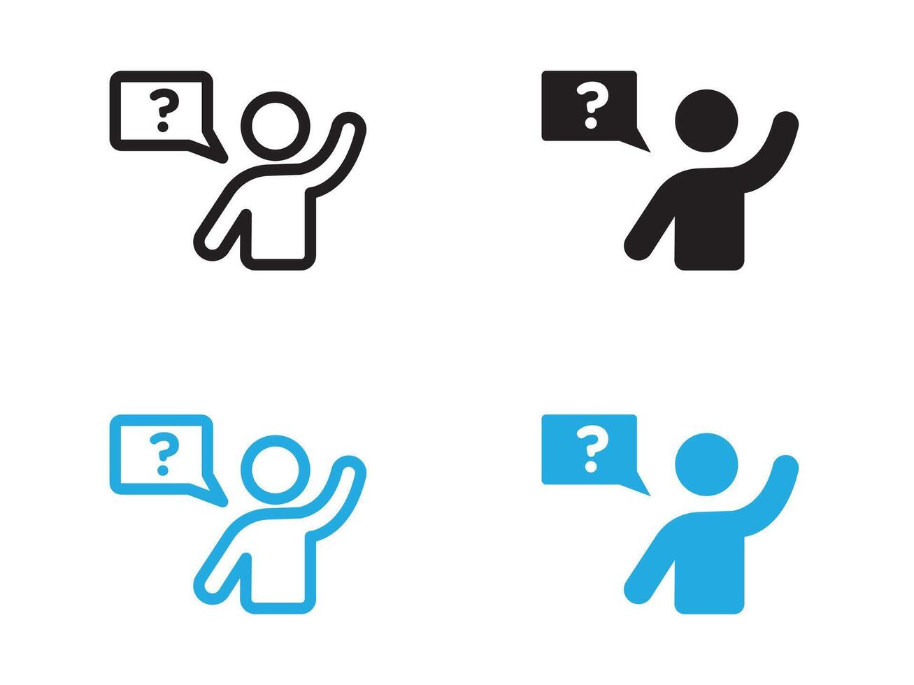 Person asking question icon black and white outline sign vector