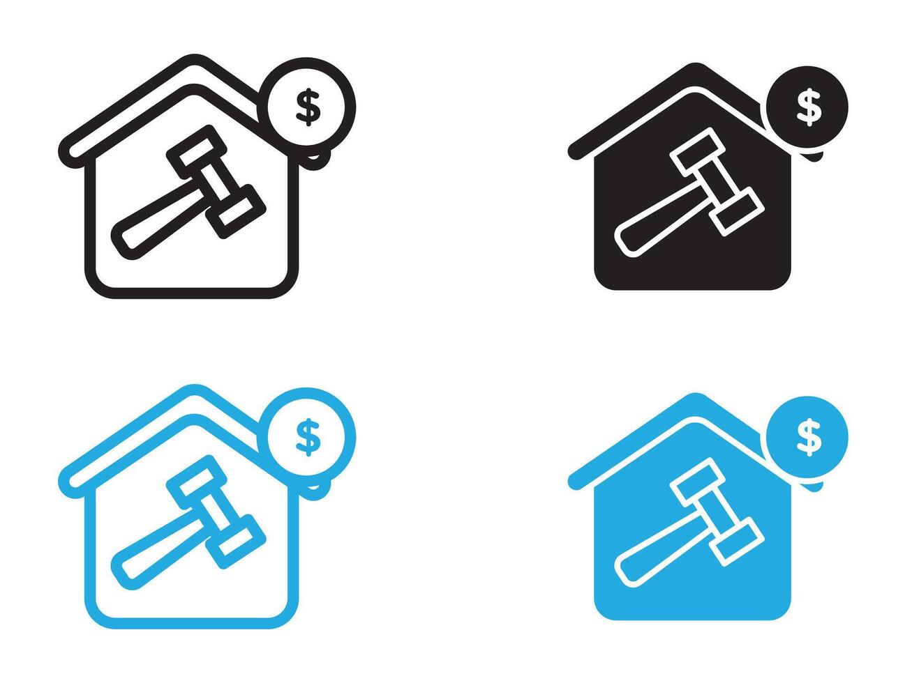 Real estate auction icon black and white outline sign vector