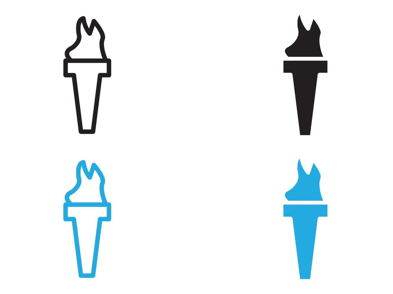 Torch flame icon black and white outline sign vector