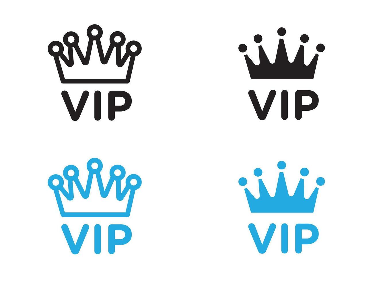 Vip text with crown icon black and white outline sign vector