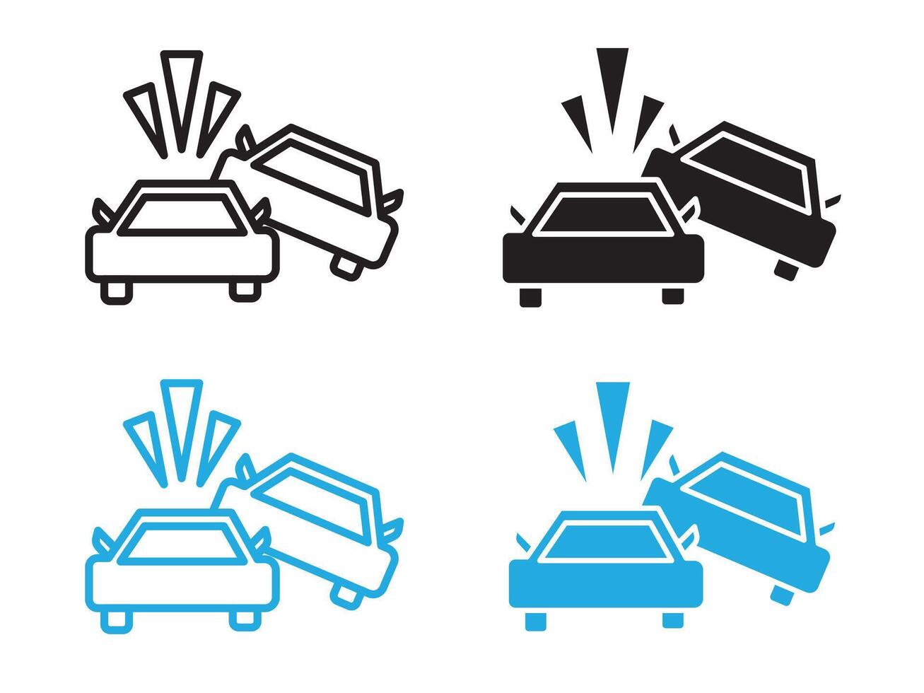 car Accident icon black and white outline sign vector
